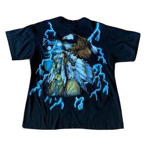 Vtg 1990s American Indian Thunder Print Lightning Thrashing Shirt T-Shirt Top